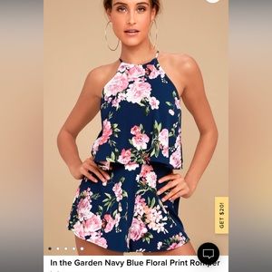 Lulus In the Garden Navy Blue Floral Print Romper, Size Small